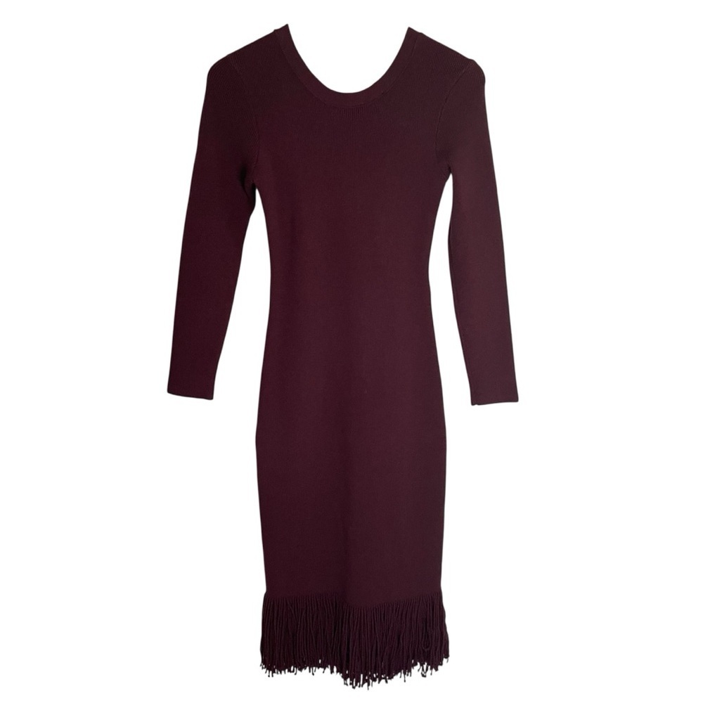 Eudon Choi Collective Elegant Burgundy Fringe Sweater Dress Size XS academia